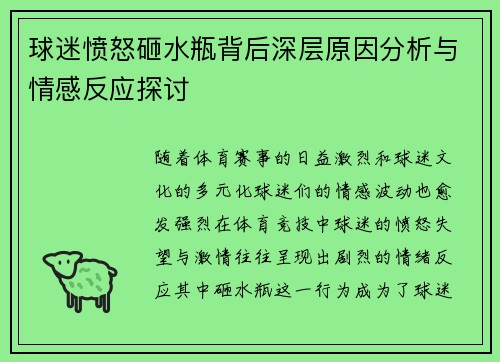 球迷愤怒砸水瓶背后深层原因分析与情感反应探讨 球迷愤怒砸水瓶背后深层原因分析与情感反应探讨